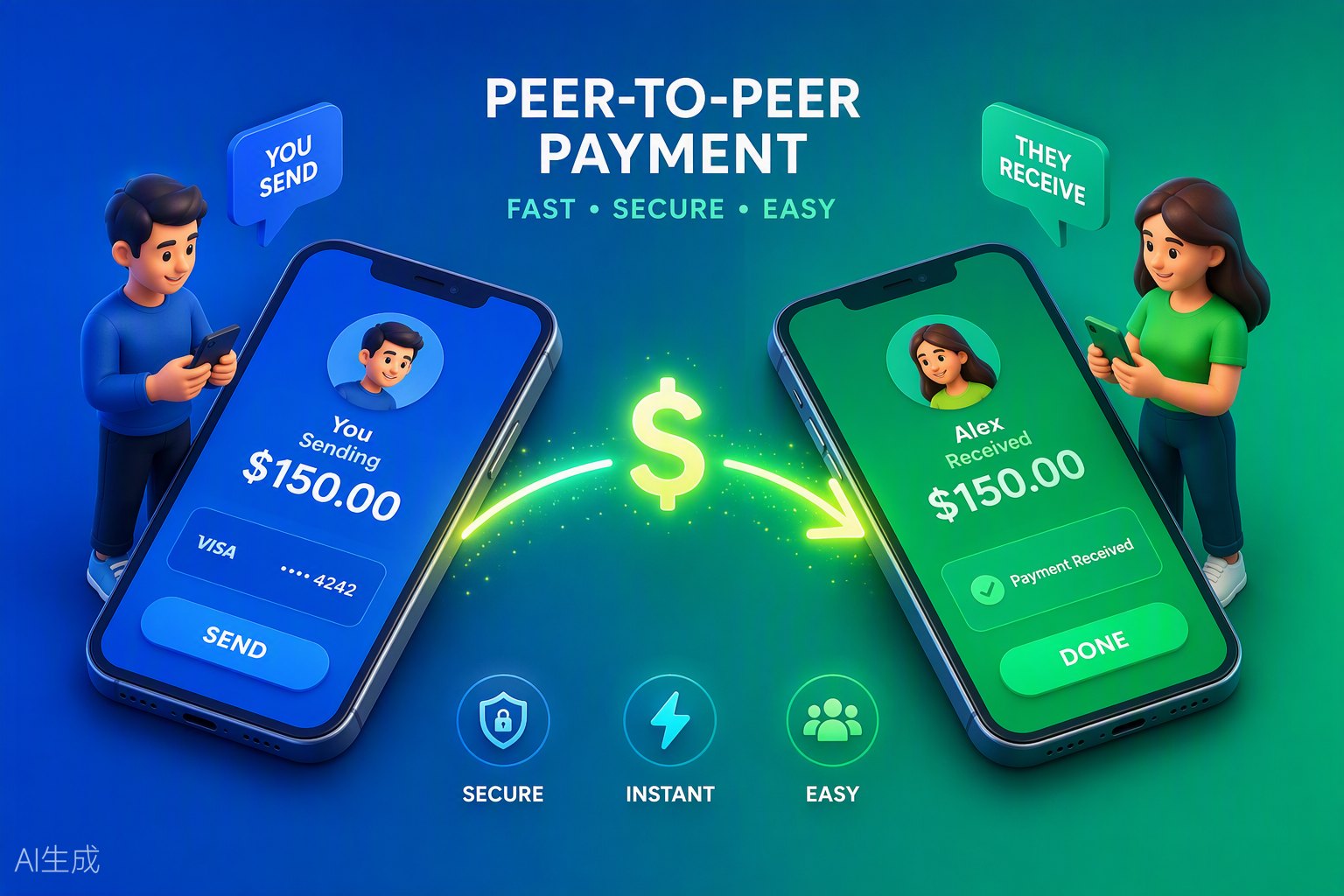 Peer to peer mobile payment illustration